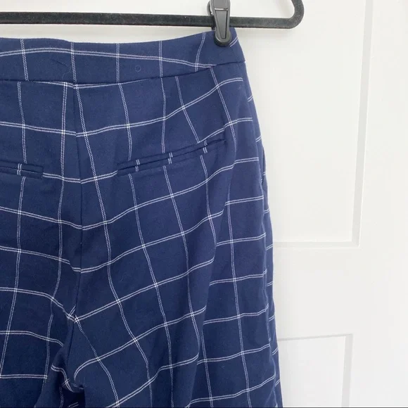 Old Navy Windowpane Plaid Wide Leg Crop Pants Navy/White Career Office Sz 4 - Picture 7 of 8